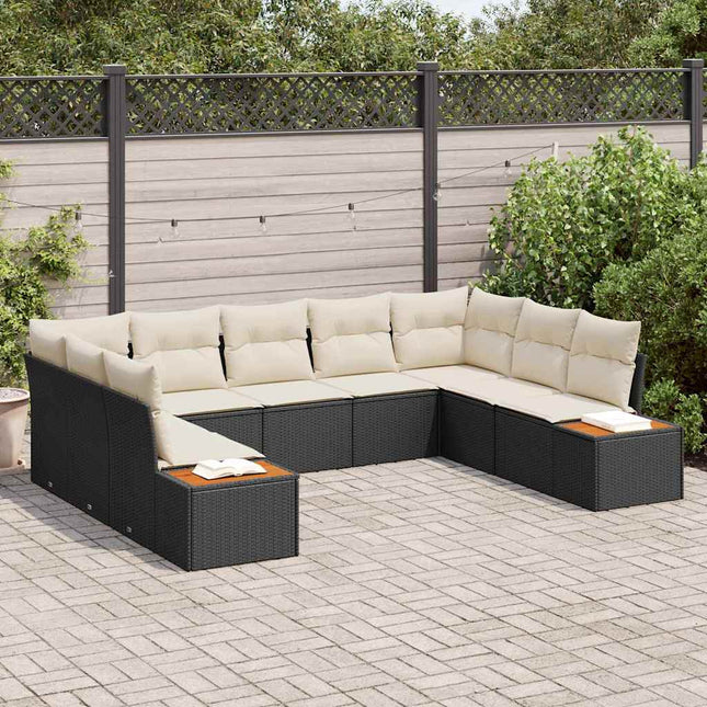 Havesofa Sæt med pude 9 pcs Sort Poly rattan