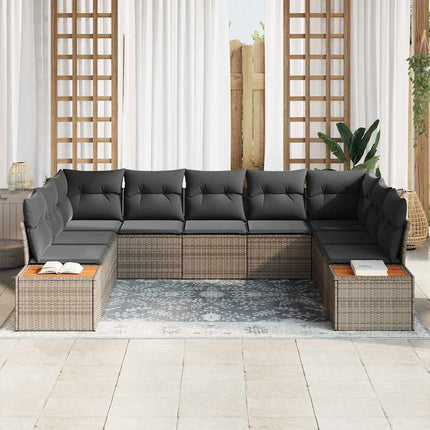 Havesofa Sæt med pude 9 pcs Grå Poly rattan
