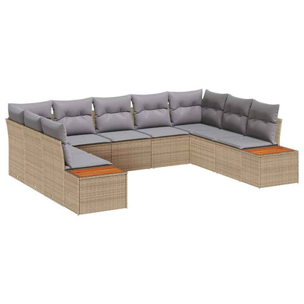 Havesofa Sæt 9 stk. Beige Poly rattan