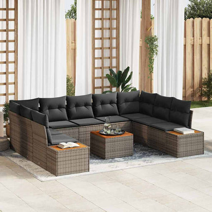 Havesofa Sæt med pude 10 pcs Grå Poly rattan