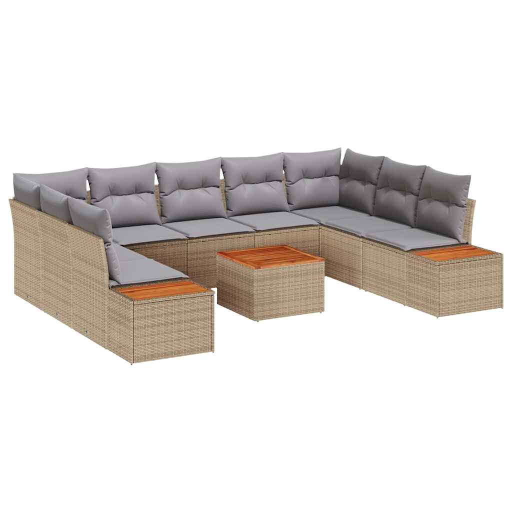 Havesofa Sæt med pude 10 pcs Beige Poly rattan