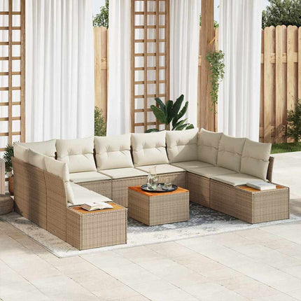 Havesofa Sæt med pude 10 pcs Beige Poly rattan