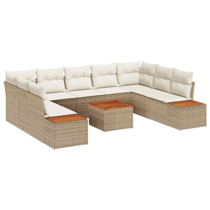 Havesofa Sæt med pude 10 pcs Beige Poly rattan