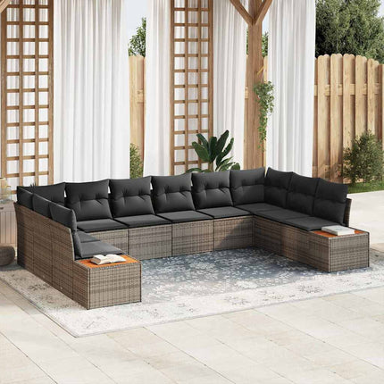 Havesofa Sæt med pude 10 pcs Grå Poly rattan