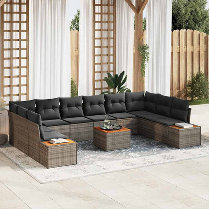 Havesofa Sæt med pude 11 pcs Grå Poly rattan