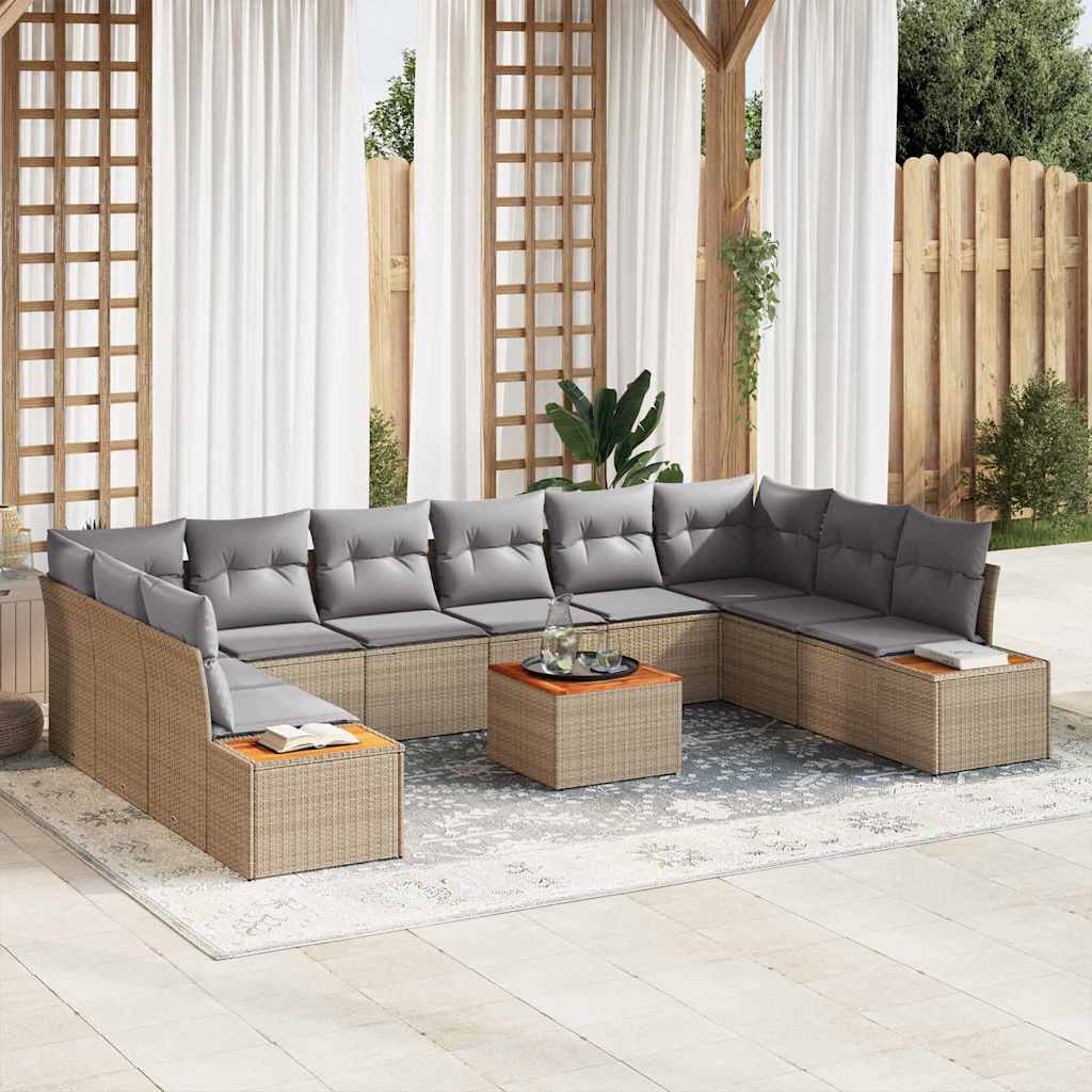 Havesofa Sæt med pude 11 pcs Beige Poly rattan