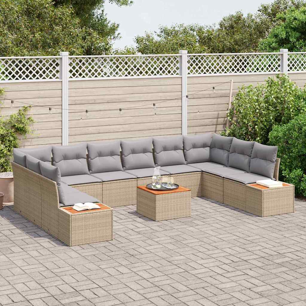 Havesofa Sæt med pude 11 pcs Beige Poly rattan
