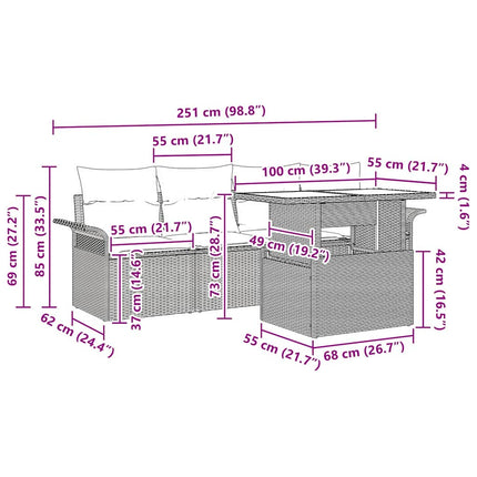 Havesofa Sæt med pude 5 pcs Sort polyrattan