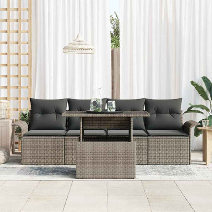 Havesofa Sæt med pude 5 pcs Grå polyrattan