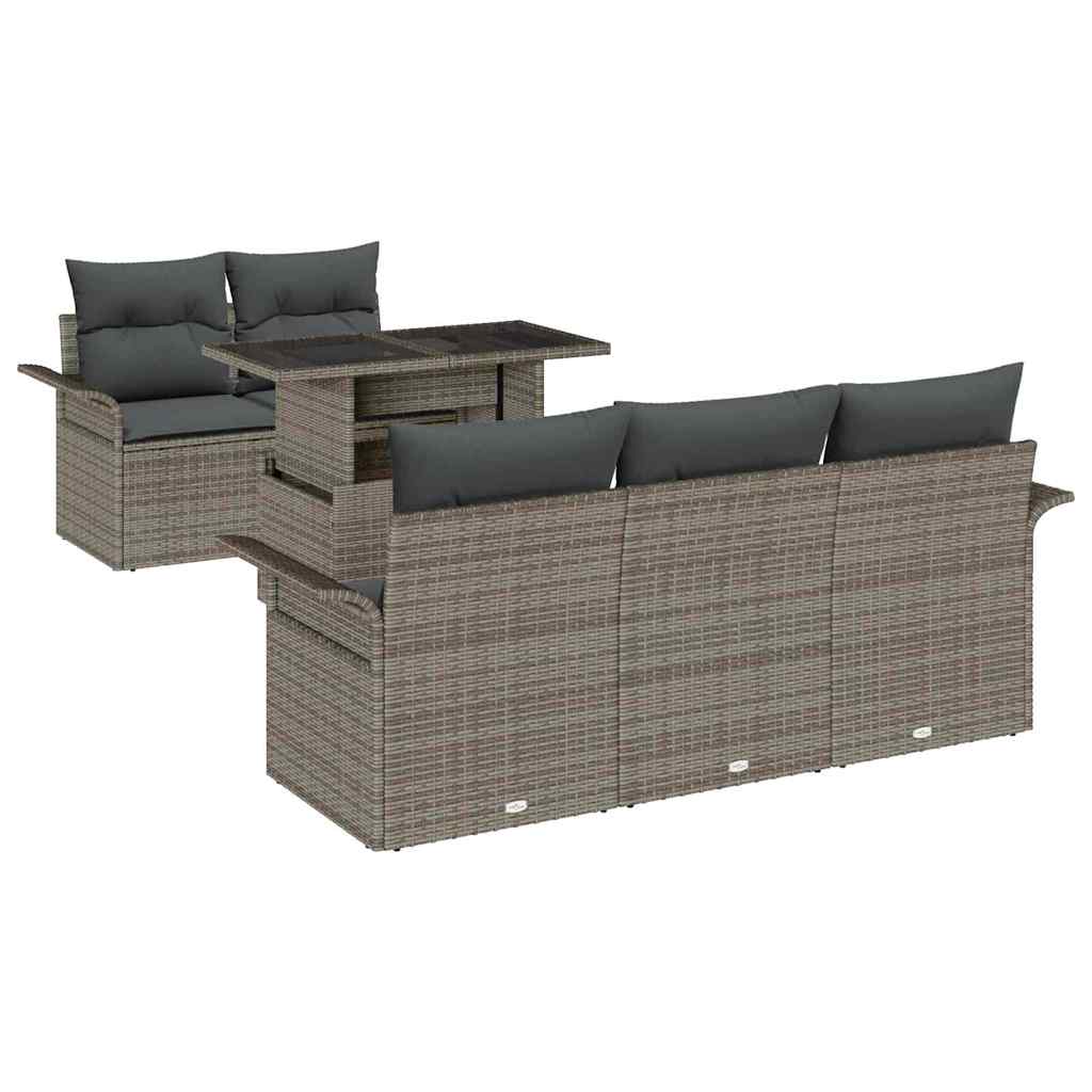 Havesofa Sæt med pude 6 pcs Grå polyrattan