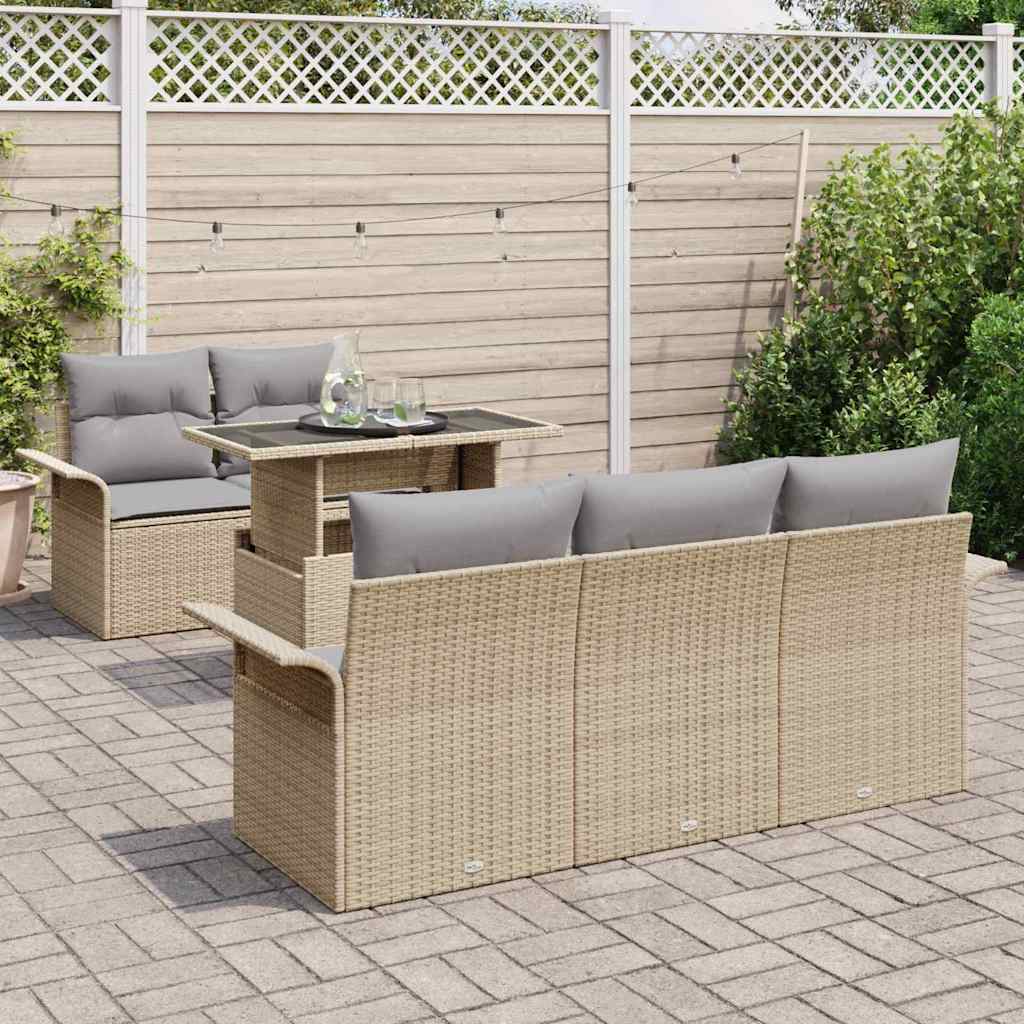 Havesofa Sæt med pude 6 pcs Beige polyrattan