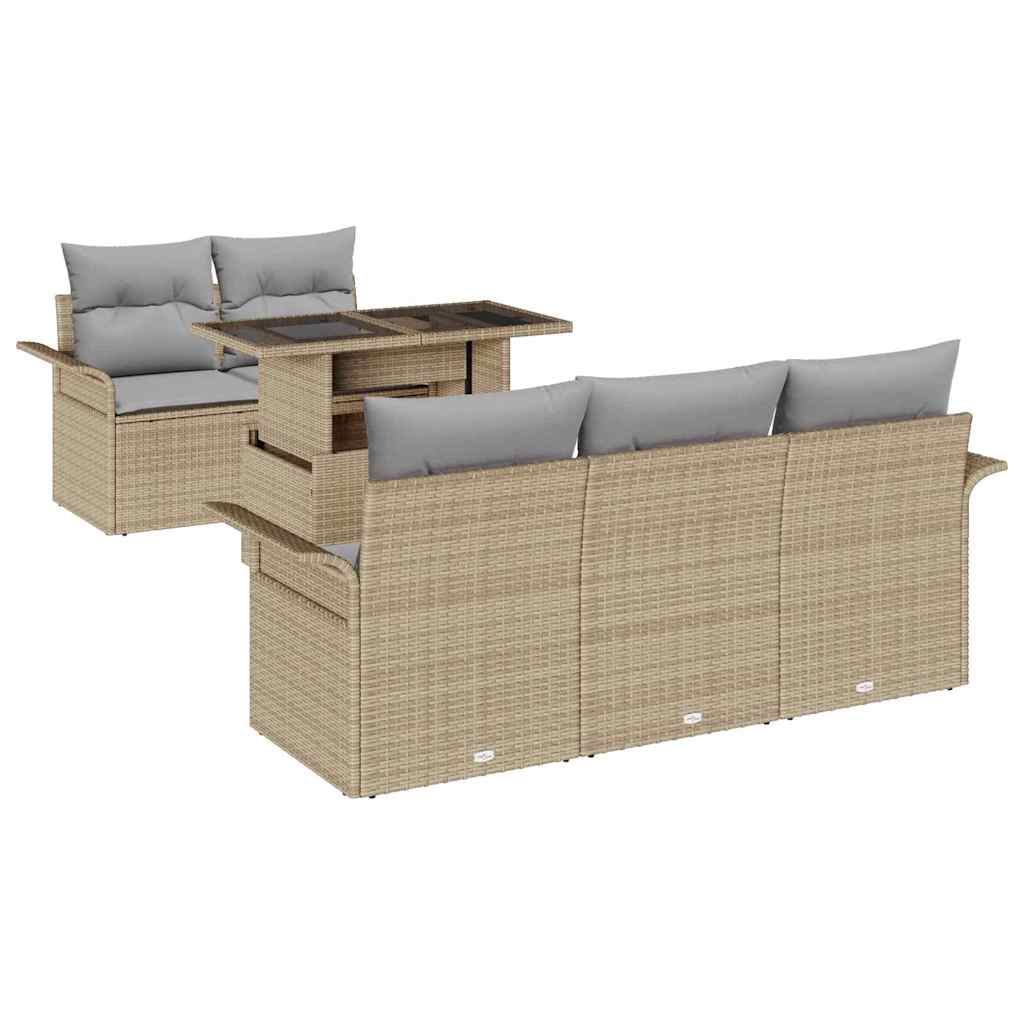 Havesofa Sæt med pude 6 pcs Beige polyrattan