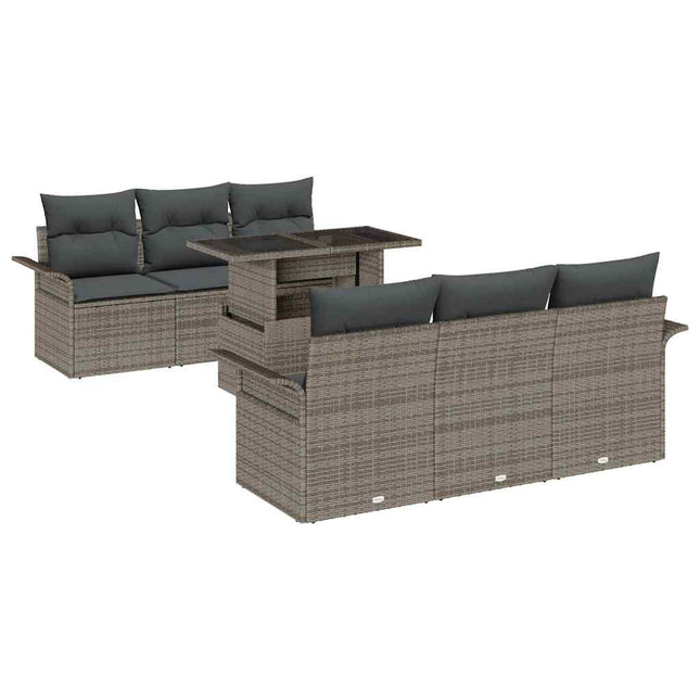 Havesofa Sæt med pude 7 pcs Grå polyrattan