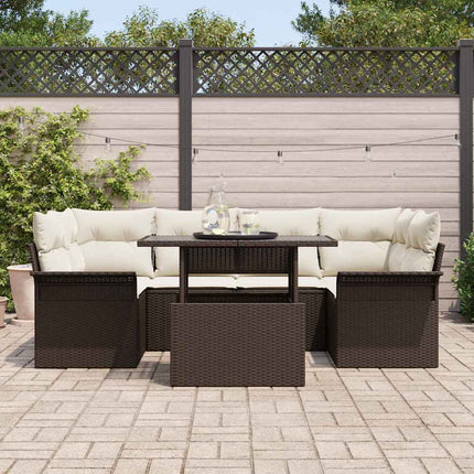 Havesofa Sæt med pude 7 pcs Brun polyrattan