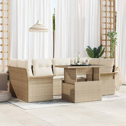 Havesofa Sæt med pude 7 pcs Beige polyrattan