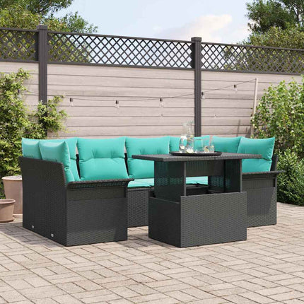Havesofa Sæt med pude 7 pcs Sort Poly rattan