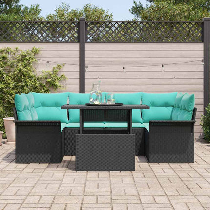 Havesofa Sæt med pude 7 pcs Sort Poly rattan