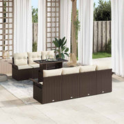 Havesofa Sæt med pude 8 pcs Brun polyrattan