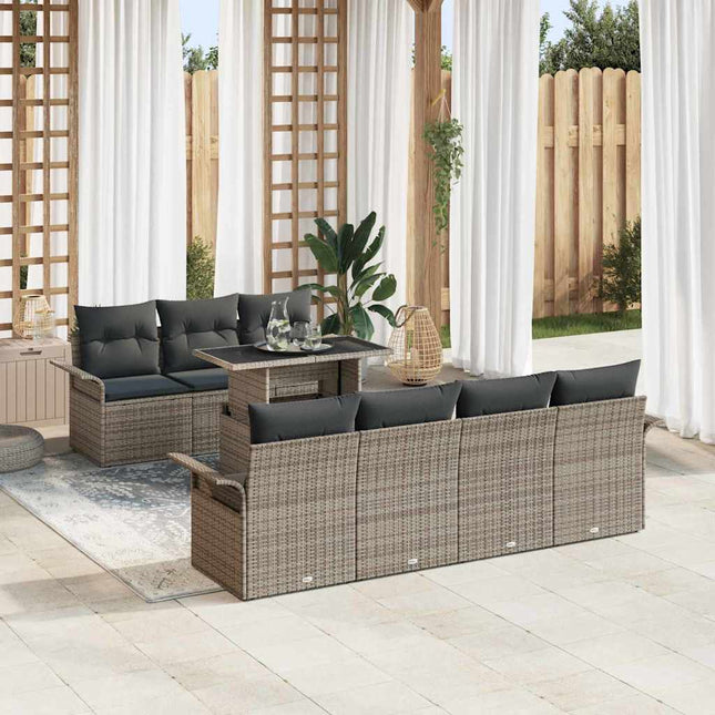 Havesofa Sæt med pude 8 pcs Grå polyrattan