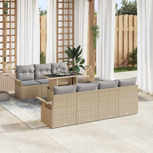 Havesofa Sæt med pude 8 pcs Beige polyrattan
