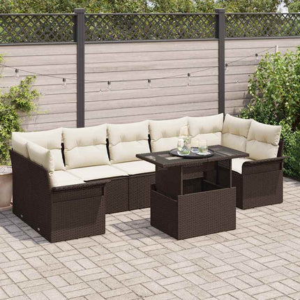Havesofa Sæt med pude 8 pcs Brun polyrattan