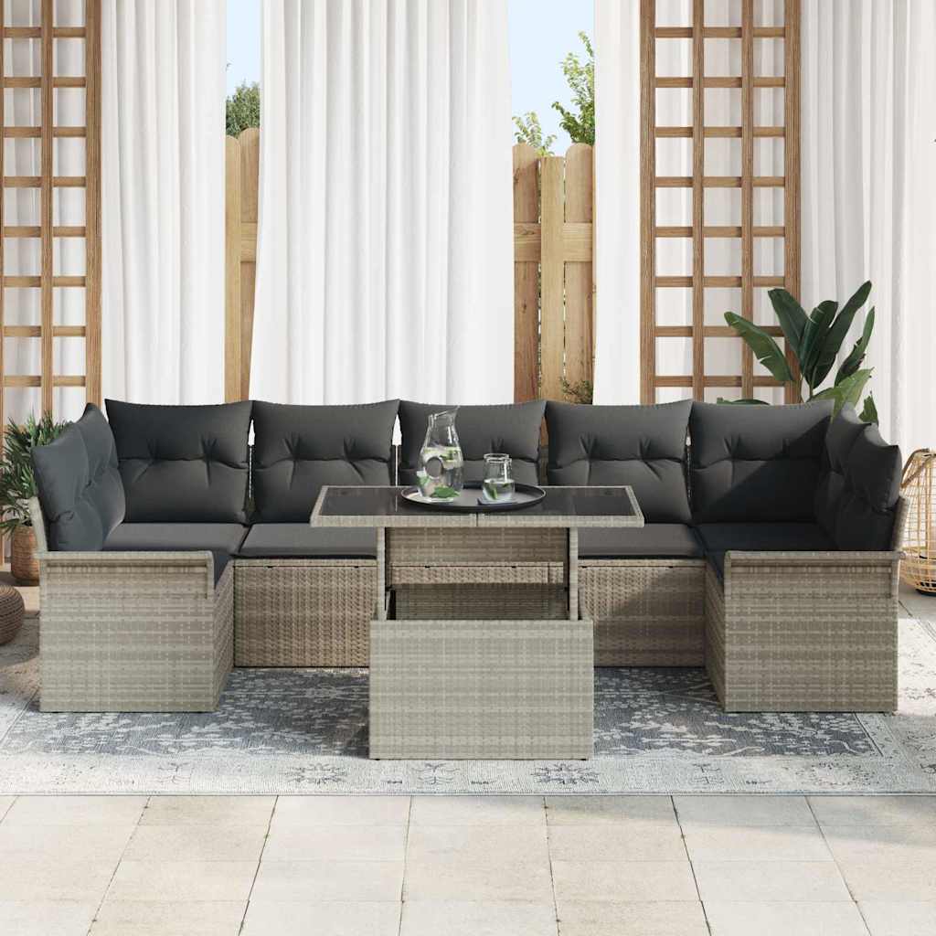 Havesofa Sæt med pude 8 pcs Lysegrå polyrattan