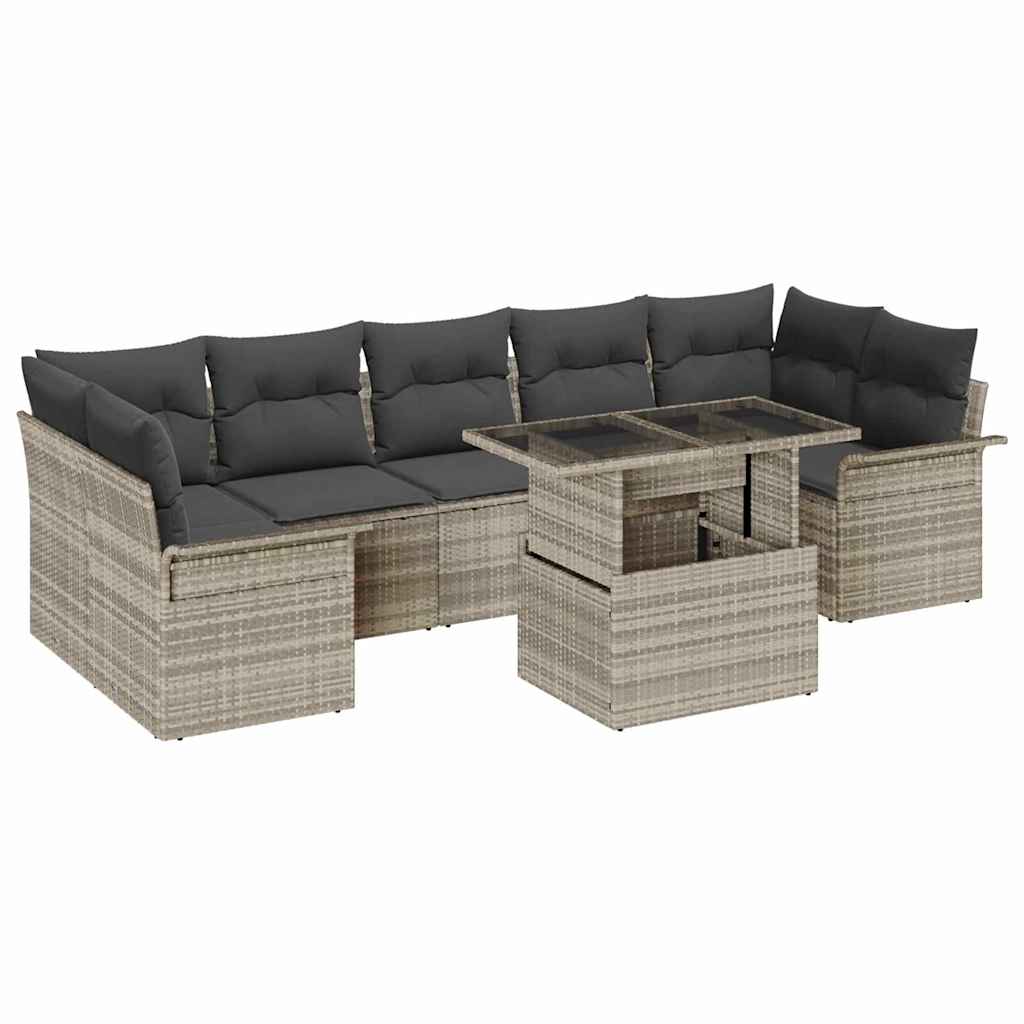 Havesofa Sæt med pude 8 pcs Lysegrå polyrattan