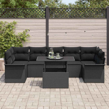 Havesofa Sæt med pude 8 pcs Sort polyrattan