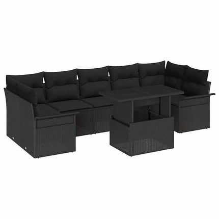 Havesofa Sæt med pude 8 pcs Sort polyrattan