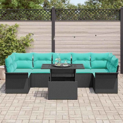 Havesofa Sæt med pude 8 pcs Sort Poly rattan