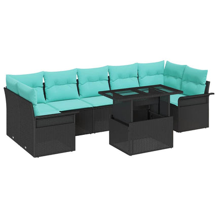 Havesofa Sæt med pude 8 pcs Sort Poly rattan