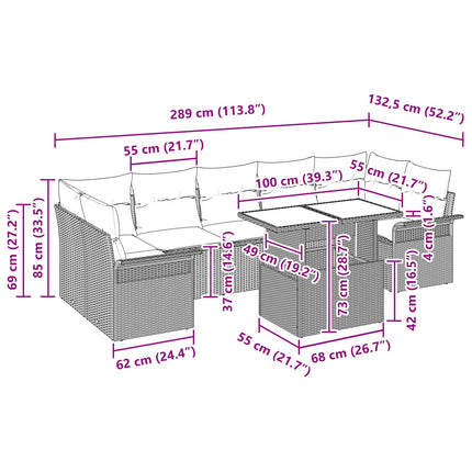 Havesofa Sæt med pude 8 pcs Sort Poly rattan