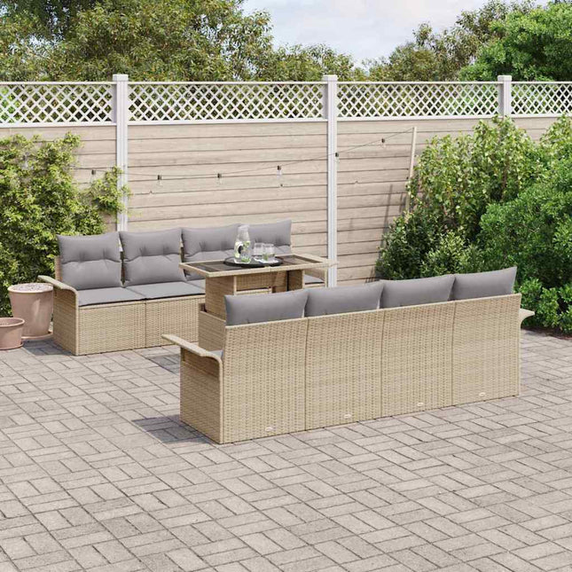 Havesofa Sæt med pude 9 pcs Beige polyrattan