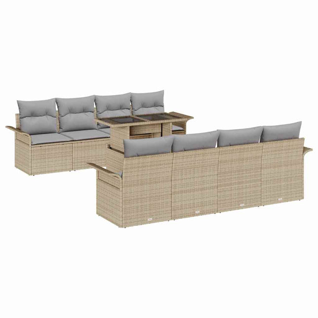 Havesofa Sæt med pude 9 pcs Beige polyrattan