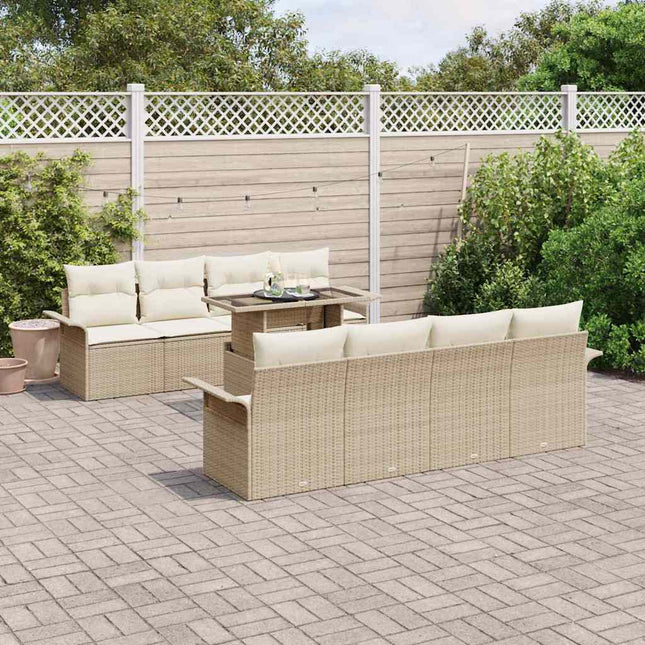 Havesofa Sæt med pude 9 pcs Beige polyrattan