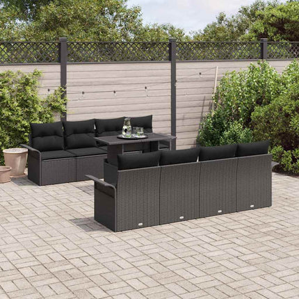 Havesofa Sæt med pude 9 pcs Sort polyrattan