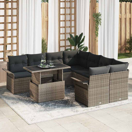 Havesofa Sæt med pude 9 pcs Grå polyrattan