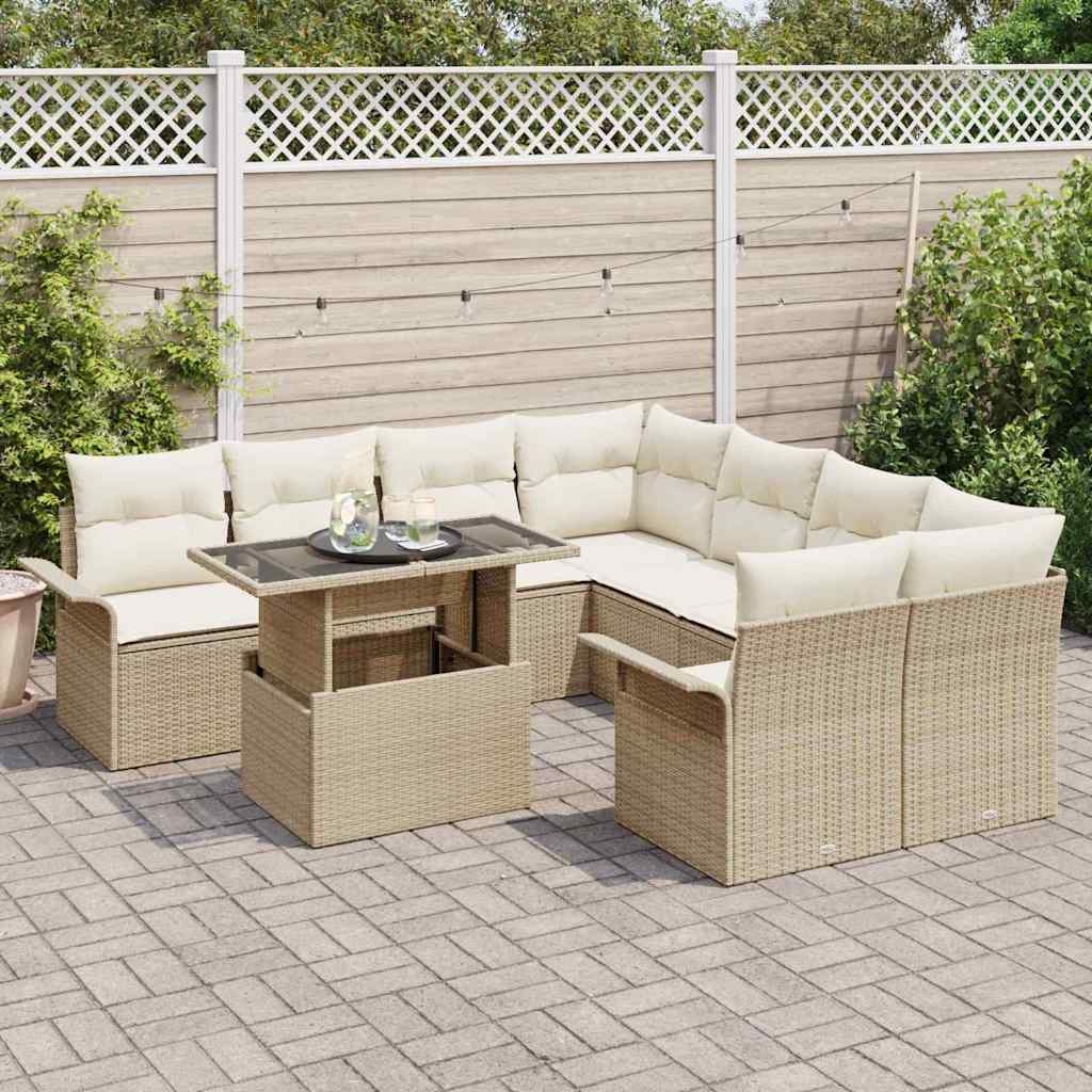Havesofa Sæt med pude 9 pcs Beige Poly rattan