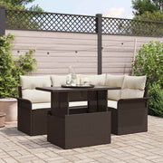 Havesofa Sæt med pude 5 pcs Brun Poly rattan