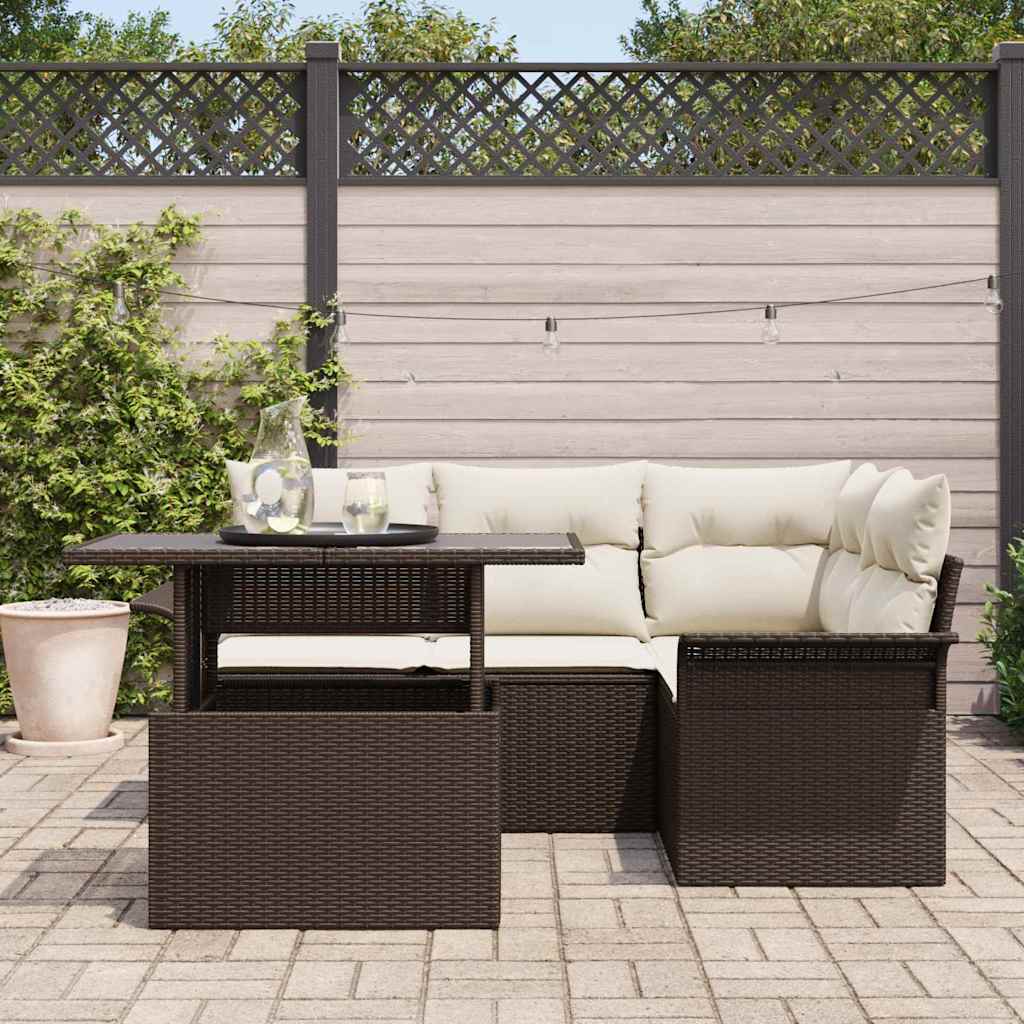 Havesofa Sæt med pude 5 pcs Brun Poly rattan