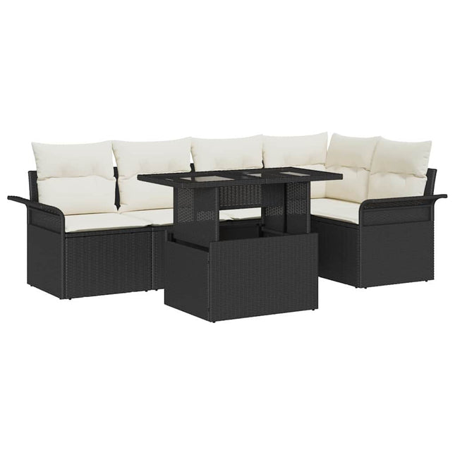 Havesofa Sæt 6 stk. Sort polyrattan