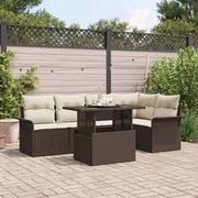 Havesofa Sæt med pude 6 pcs Brun polyrattan