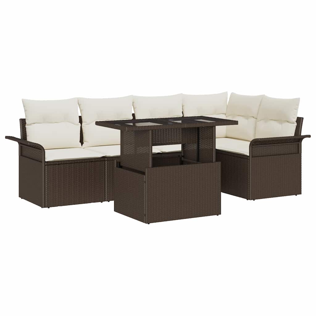 Havesofa Sæt med pude 6 pcs Brun polyrattan