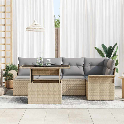 Havesofa Sæt med pude 6 pcs Beige polyrattan