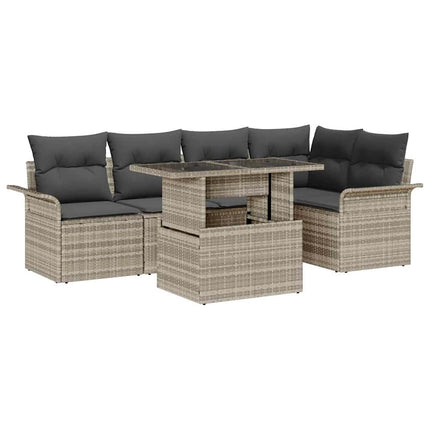 Havesofa Sæt med pude 6 pcs Lysegrå polyrattan