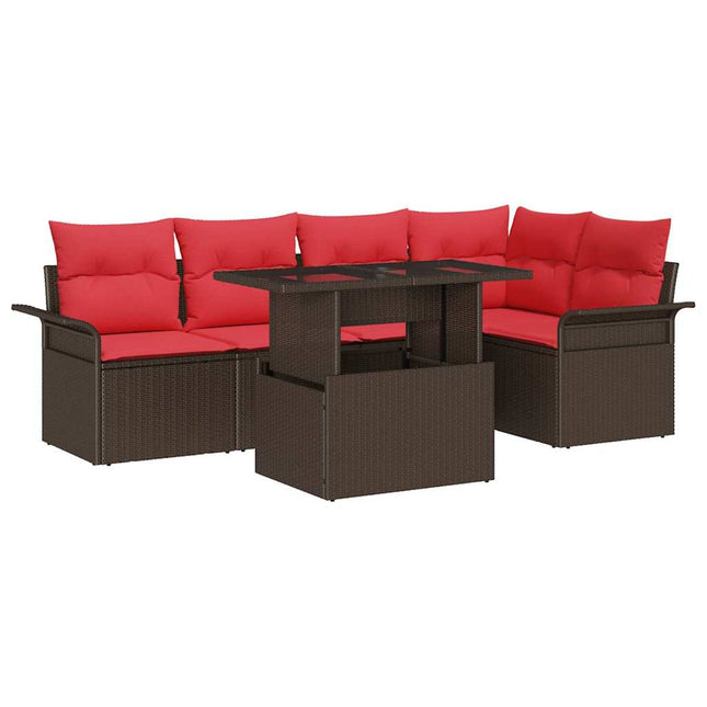 Havesofa Sæt 6 stk. Brun Poly rattan