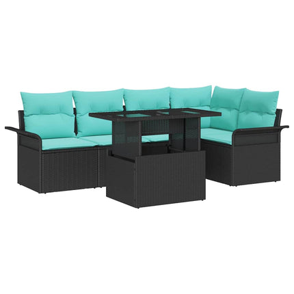 Havesofa Sæt med pude 6 pcs Sort Poly rattan