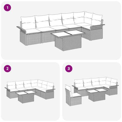 Havesofa Sæt med pude 7 pcs Sort Poly rattan