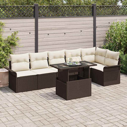 Havesofa Sæt med pude 7 pcs Brun Poly rattan