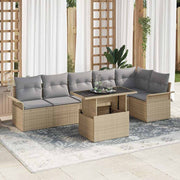 Havesofa Sæt med pude 7 pcs Beige polyrattan